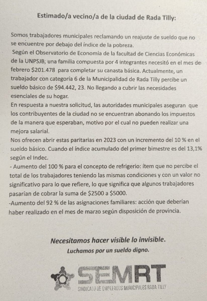 #Panfleteada 
Empleados de la municipalidad de Rada Tilly en la rotonda de acceso a la villa.