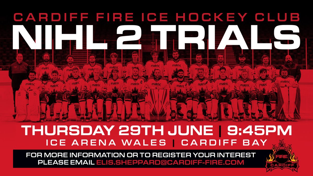 🏒 𝗡𝗜𝗛𝗟 𝟮 𝗧𝗥𝗜𝗔𝗟𝗦 🏒

Do you have what it takes to join the #FireFamily? 🔥

We are hosting open trials on Thursday 29th June from 9:45pm <a href="/IceArenaWales/">VindicoArena</a>

Please visit cardiff-fire.com for more info or email elis.sheppard@cardiff-fire.com to register your interest