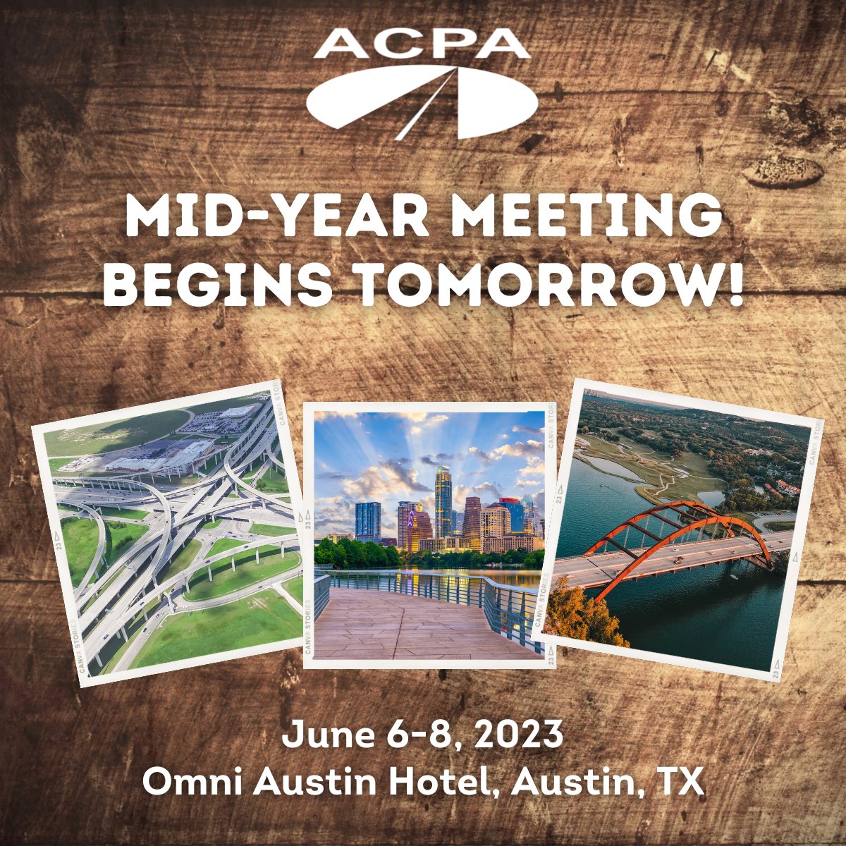 Our Mid-Year Meeting starts tomorrow! Registration will open on-site tomorrow beginning at 7am. We have a packed agenda with educational technical workshops, discussions with industry experts, and networking opportunities. midyear.acpa.org #ACPAMidYear #concretepavement