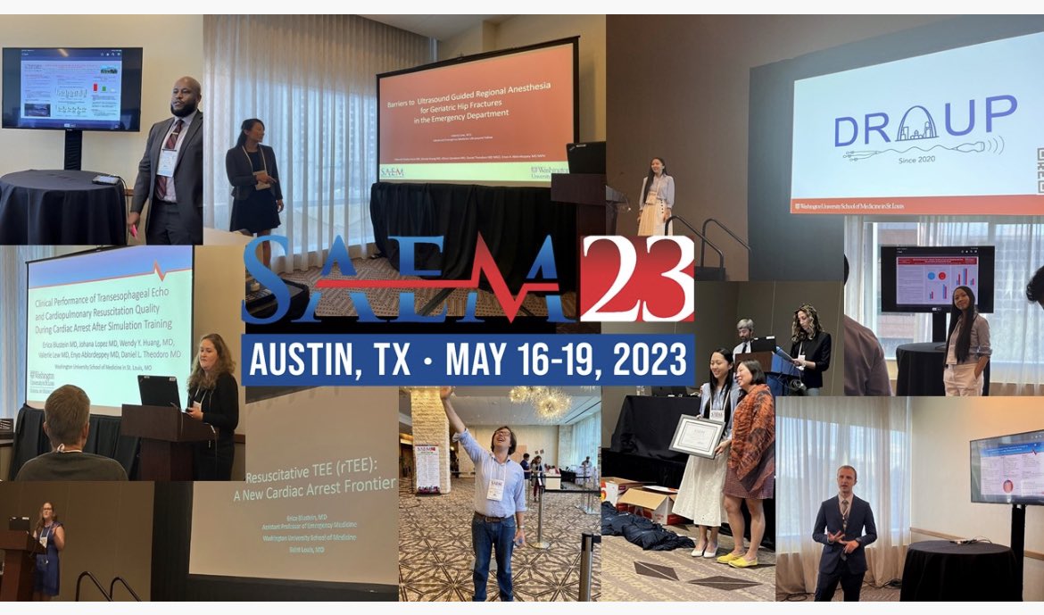 👏🏾@WUSTL_US 👏🏾in the building with 5 abstracts, 2 didactics and an AEUS fellow award @ SAEM23! Great research [#DRAUP, TEE, UGNB 4 hips] brilliant minds, & a ‘Can Do’ attitude! Congrats team! 🙌🏾
@WUSTL_EM @TheTechDoc @TeddyDanielz @SAEMAEUS @sticksEM @ForteBlake @EricaBlusteinMD