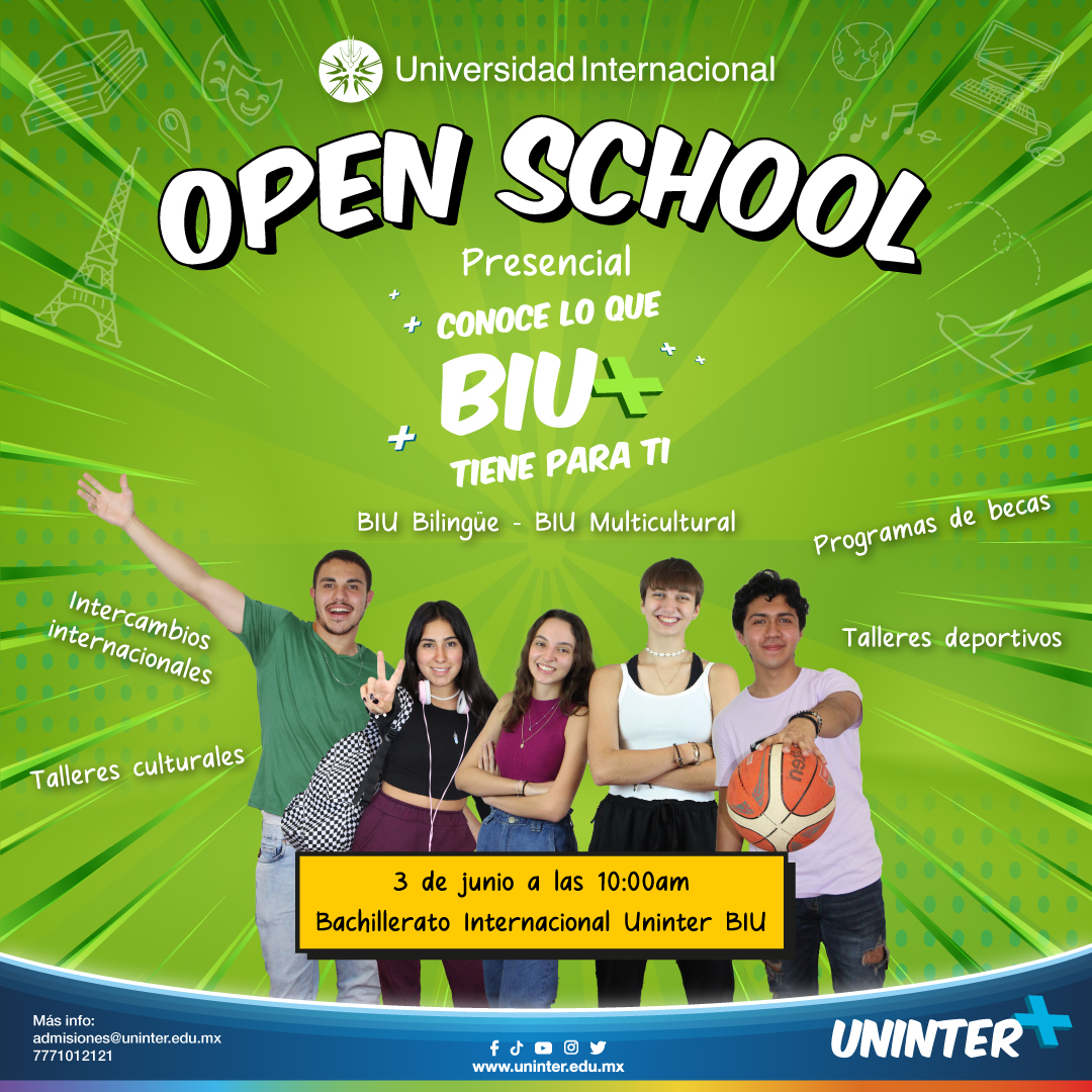 ¡Abre las puertas a un futuro brillante en nuestro #OpenSchool de Bachillerato Internacional 🌎
¿Eres un joven apasionado por el aprendizaje y con ganas de triunfar en la vida? ¡Esta es tu oportunidad!

#BIUEsMás para tu futuro 🎓
