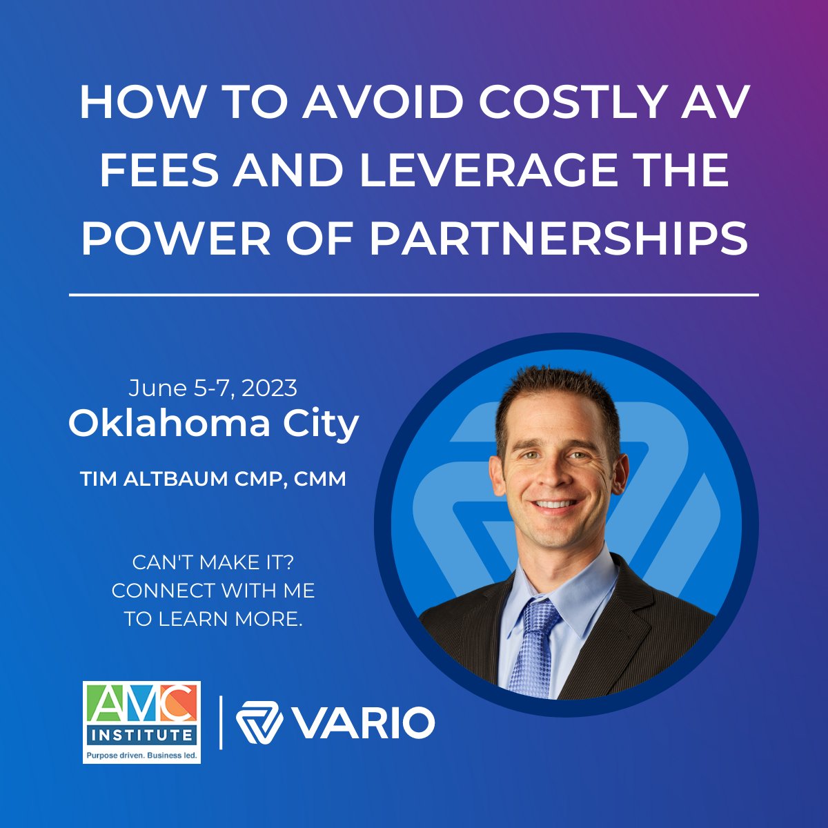 Varioproduction's tweet image. Tim Altbaum will be speaking at AMCs Engaged event about &quot;How to avoid costly AV fees and leverage the power of partnerships.&quot;

Schedule a time to meet with him to learn more about this topic: hubs.li/Q01ShtDR0 

#AMCIevent #Speaker #AVfees #AudioVisual #EventPros