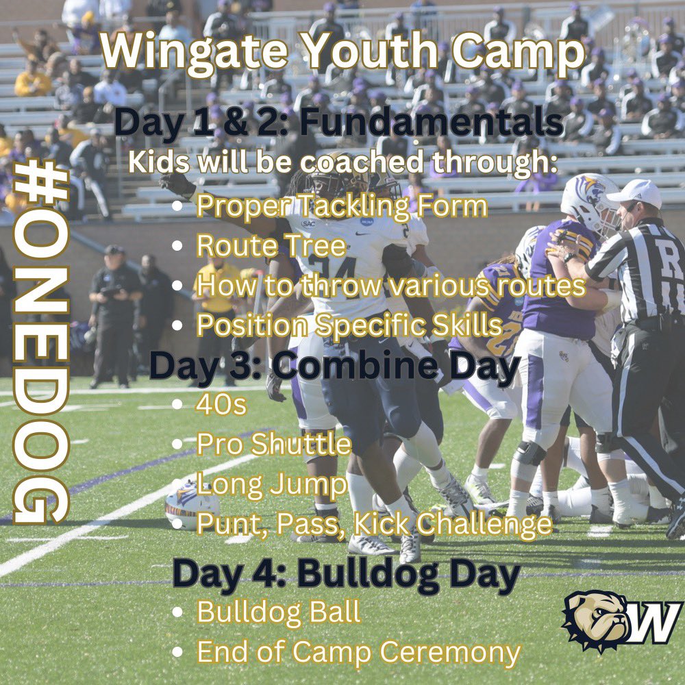 1 week away from #WingateFB #YouthCamp  #SummerFun

campscui.active.com/orgs/OneDogCam…
Email r.jordan@wingate.edu with any questions!