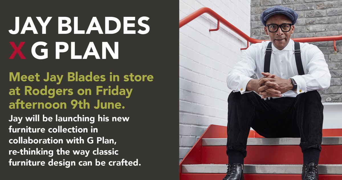 This Friday only! 

We're being visited by BBC host and DIY expert Jay Blades, to showcase his new collaboration with renown designer G Plan. This partnership is re-thinking the way upholstery should be stylishly presented and expertly crafted.

Find out more Friday 9th June!