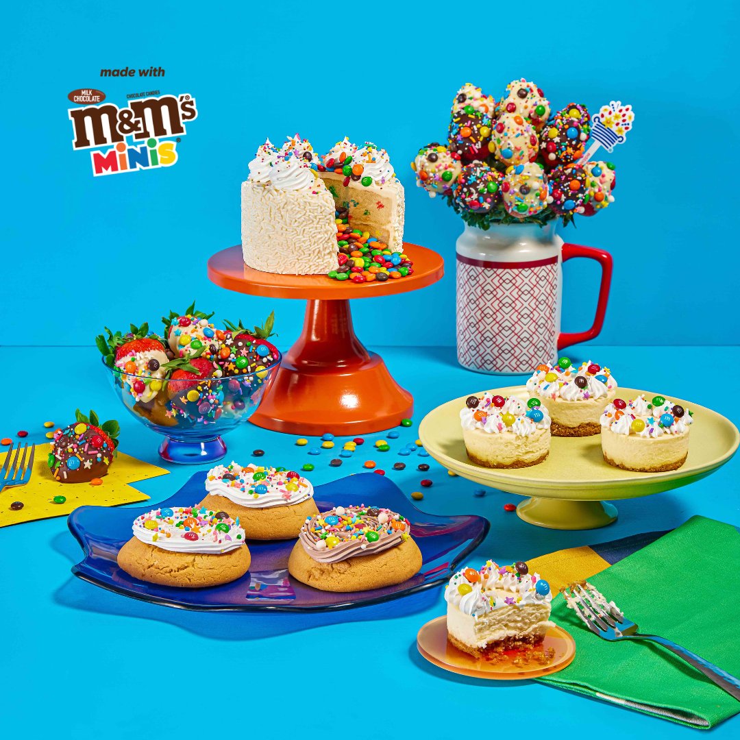 All of your favorite treats just got better 😋 We've partnered with @mmschocolate to create our first collection made with M&M's Minis — because some things are just #SweeterTogether! And, yes, that is a sprinkle-covered cake filled with M&M’s Minis 🎂 Link in bio to shop!