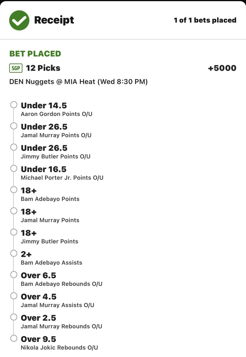 We had a bad Game 2 of the #NBAFinals no sugar coating it. Already working on a few plays for Game 3, here’s my first long shot 💣#SameGameParlay on #DraftKings #MileHighBasketball #HEATCulture #NuggetsvsHeat #NBA #NBATwitter