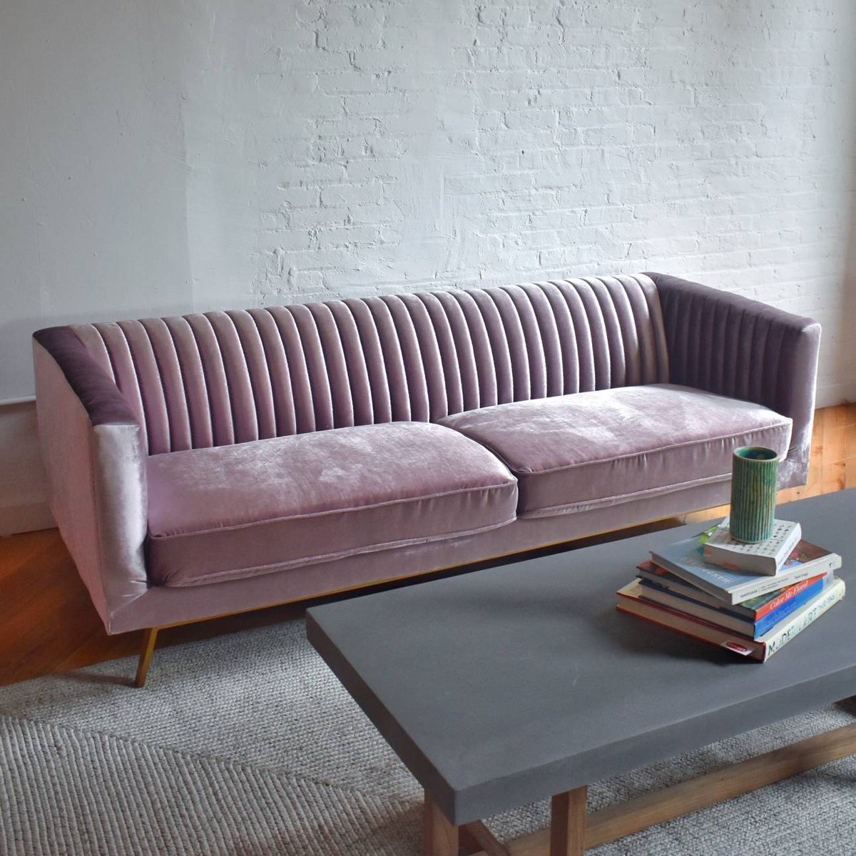 BrooklynSpaceCo's tweet photo. Stately is a subtly designed modern statement piece. Pictured in iridescent rosé velvet - distressed to capture the vintage feel. https://t.co/YdJowbMgr3