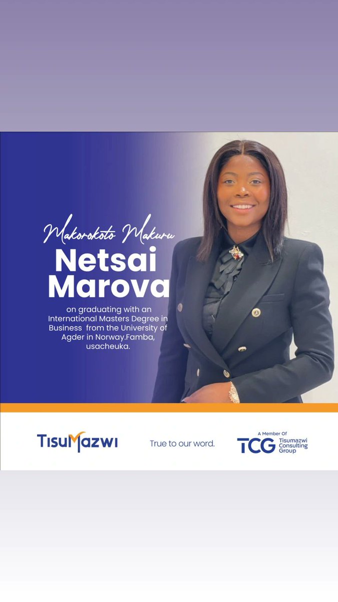 TisuMazwi (@tisumazwi) on Twitter photo Congratulations to <a href="/MarovaNetsai/">Netsai Marova</a> on graduating with an International Masters Degree from the University of Agder in Norway.Famba,usacheuka.
#TCG
#TisuMazwi Congratulations to <a href="/MarovaNetsai/">Netsai Marova</a> on graduating with an International Masters Degree from the University of Agder in Norway.Famba,usacheuka.
#TCG
#TisuMazwi