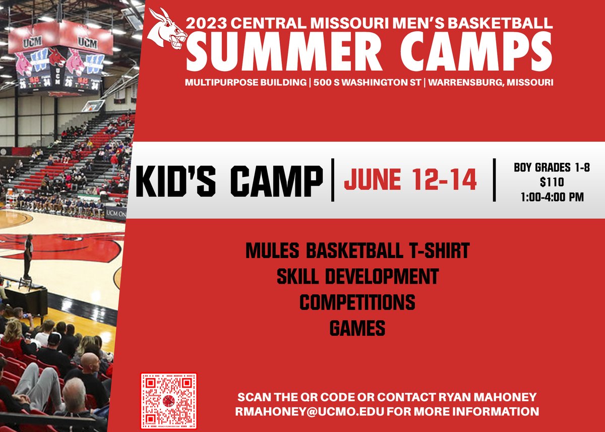 We are now one week away from our Kid's Camp!! Registration is still open, scan the QR Code or visit mulesbasketballcamp.com to sign up!