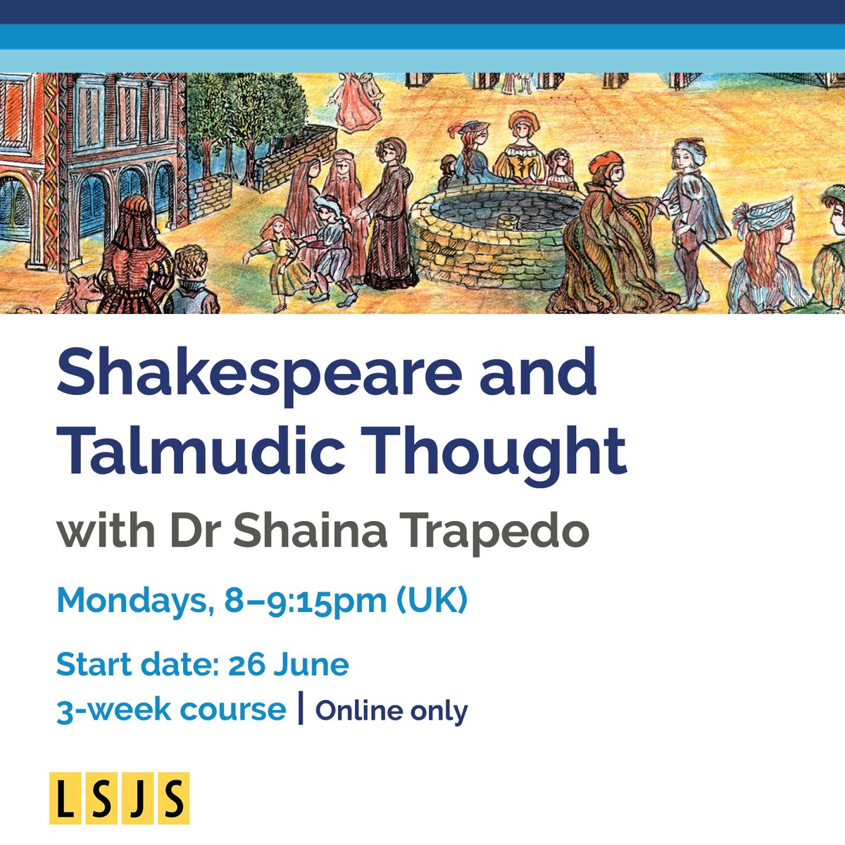 With her enthusiastic teaching and insightful research, Dr @ShainaTrapedo is back at LSJS by popular demand!

Dive into themes of #Shakespeare's work and discover the expressions of Jewish discourse that underlie them: lsjs.ac.uk/shakespeare-an…
#talmud #jewishlearning #summer23term