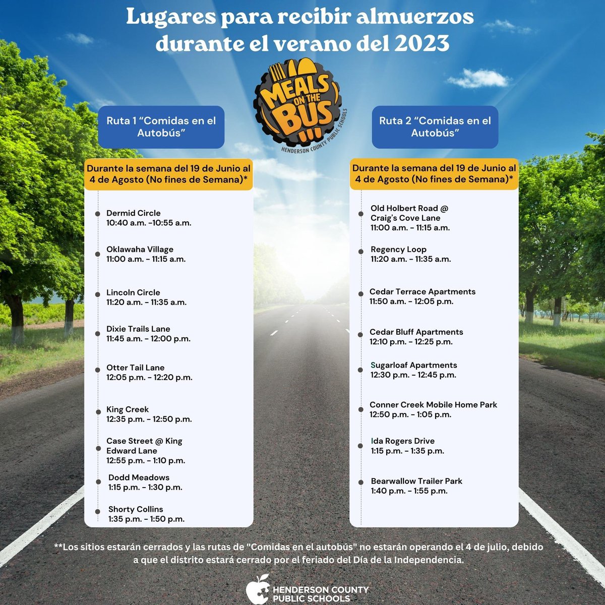 HCPSNC's tweet photo. It's almost time for us to roll into summer! ☀️🛞

Check out the 2023 "Meals on the Bus" schedule and summer meal details on our website ➡️ https://t.co/rIwqs6Xm1l

@HCPS_CNdept 

#SummerMeals2023 #ChildNutrition #NoKidHungry #SchoolNutrition https://t.co/iHCyQgIdNK