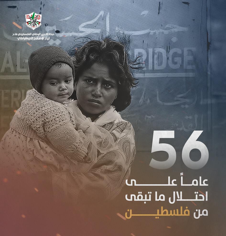 على مدى 56 عاما تم تسجيل أكثر من مليون حالة اعتقال نفذها الاحتـــ.ــلال الإسرائيلي، بينهم قرابة 4600 لا زالوا رهن الاعتقال.
#النكسة56