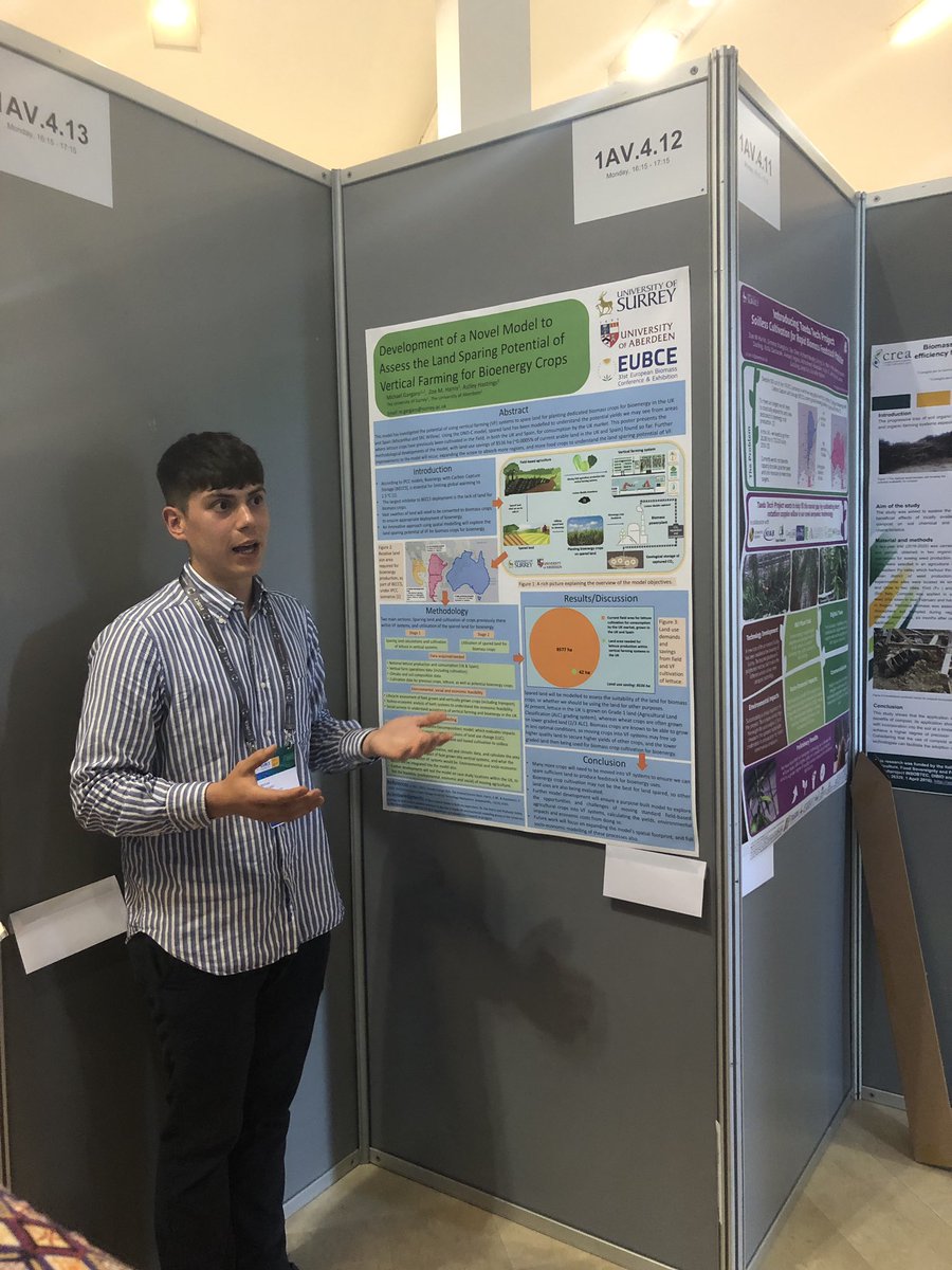 So proud to see my wonderful PhD student <a href="/MichaelGargaro/">Michael Gargaro</a> presenting his research at #eubce2023 #bioenergy #verticalfarming #landsparing