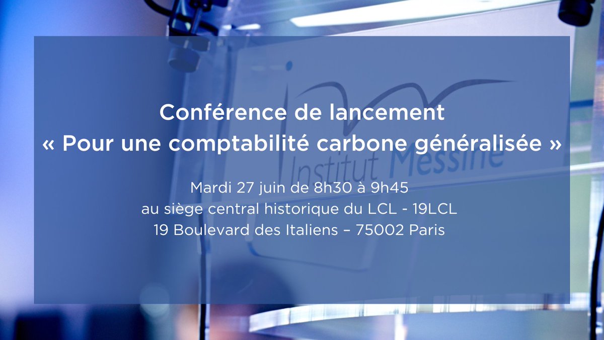 Le 27/06, l’Institut vous invite à la conférence de lancement de sa nouvelle Note : « Pour une #ComptabilitéCarbone généralisée », en présence de son auteur François Meunier <a href="/ENSAEparis/">ENSAE Paris</a>, ainsi que <a href="/Chantal_Jouanno/">Chantal Jouanno</a>, <a href="/CecileCabanis/">Cécile Cabanis</a>, Eric Devaud  Inscriptions forms.office.com/Pages/Response…