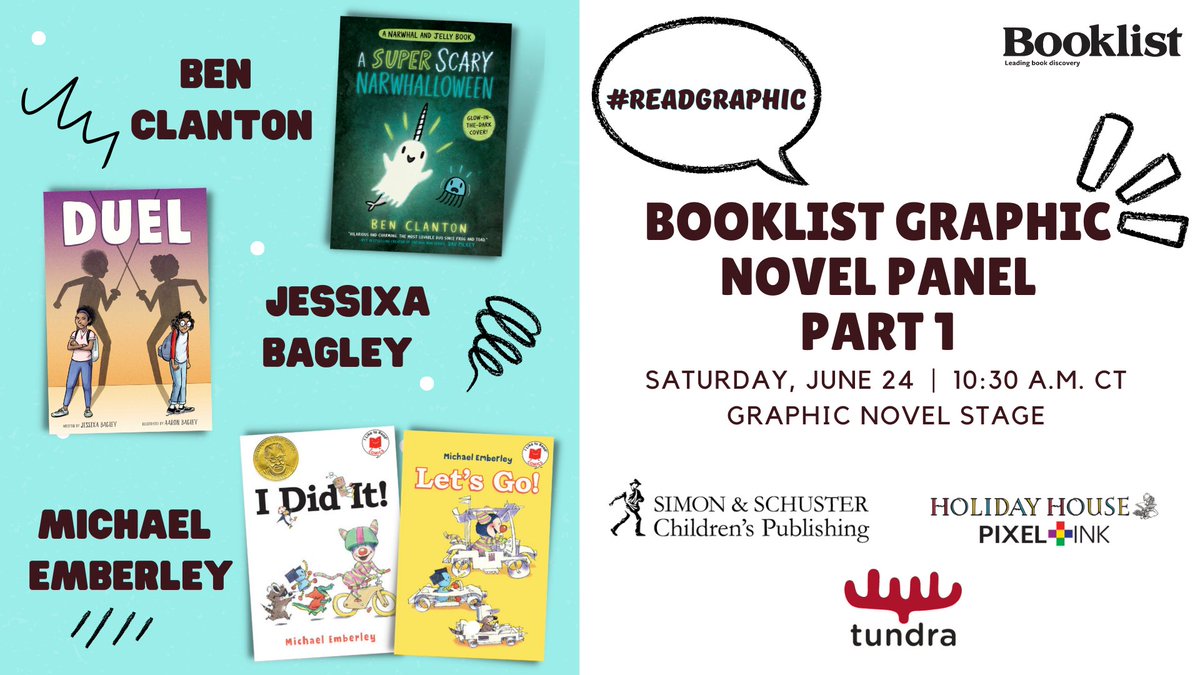 We❤️#ReadingGraphic all year round, but we are especially excited to celebrate GNs during #ALAAC23 on 6/24 at the Graphic Novel Stage! Our 10:30 a.m. CT panel will feature:
💭Ben Clanton
💭@JessixaBagley
💭@michaelemberley
Add to your schedule: cdmcd.co/B7dk9a