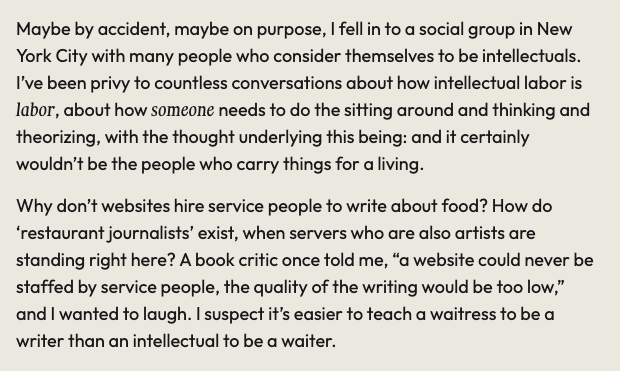 <a href="/TamingofdeSchuh/">becca</a> "I suspect it’s easier to teach a waitress to be a writer than an intellectual to be a waiter."