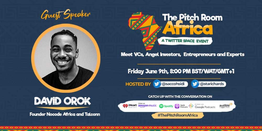 #ThePitchRoomAfrica is back this Friday 9th June 2023 at 8:00 PM BST. Our guest this Friday is the extraordinary tech evangelist @mrdavidorok 

​​Why should you attend?

​​Meet ​@mrdavidorok a #techentrepreneur and serial #businessman. He is the Founder of @Nocodeafricahq  and
