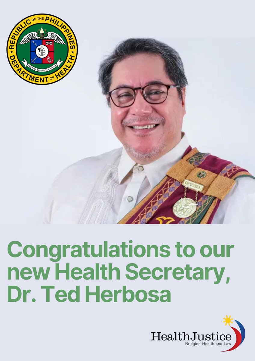 JUST IN: We have a new Health Secretary! 

Dr. Ted Herbosa helped with the approval of #SinTax in 2012. He is also known to be a #TobaccoControl advocate and recently our guest speaker in our press conference #WNTD2023 last May 26, 2023.

Congratulations, Sec. Ted Herbosa!