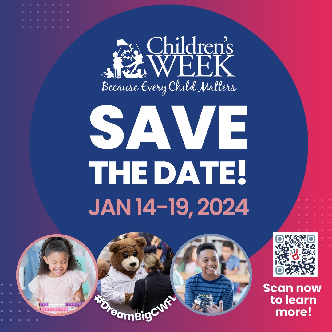 Save the Date! Please join us for interactive and educational activities January 14-19, during the 2024 Legislative Session.
Please share the news with friends &amp; colleagues. Stay tuned for more information coming soon to our website.
Get ready to #DreamBigCWFL! #EveryChildMatters