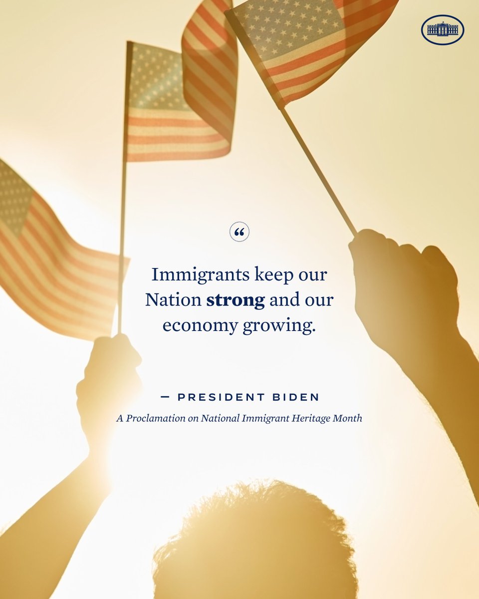 WhiteHouse46's tweet photo. The dreams of immigrants built America. During National Immigrant Heritage Month, the Biden-Harris Administration celebrates the courage, strength, and spirit of immigrants and recommits to working to keep the torch of liberty lit for all. https://t.co/oy5rE6YFbb