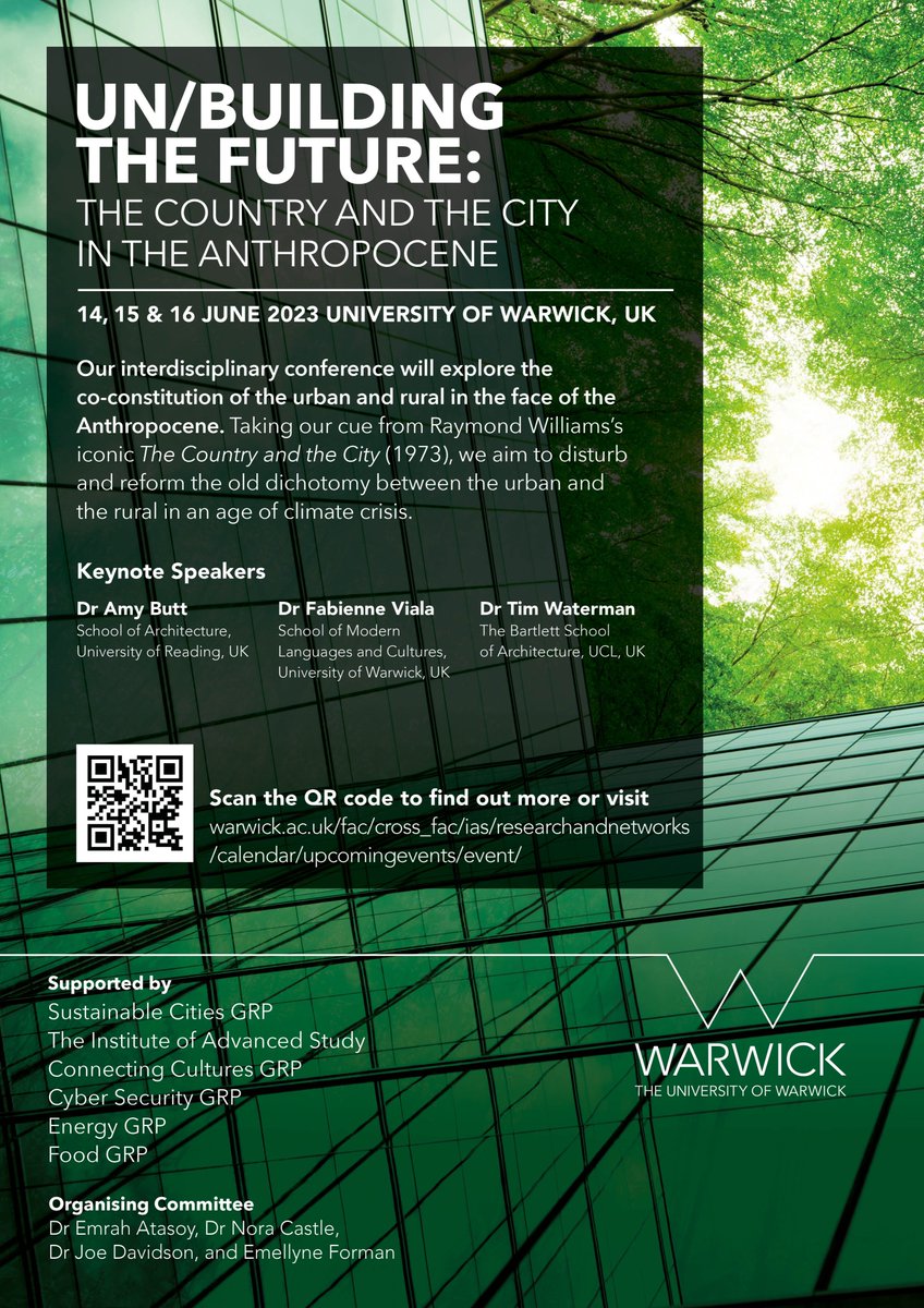 Don't forget to register for Un/Building the Future: The Country and the City in the Anthropocene! Happening at @uniofwarwick June 14-16, free and open to all. warwick.ac.uk/fac/cross_fac/… @IASWarwick @CitiesGRPUoW @grpcultures @HabitabilityGrp @cyber_grp @EnergyGRPUoW
