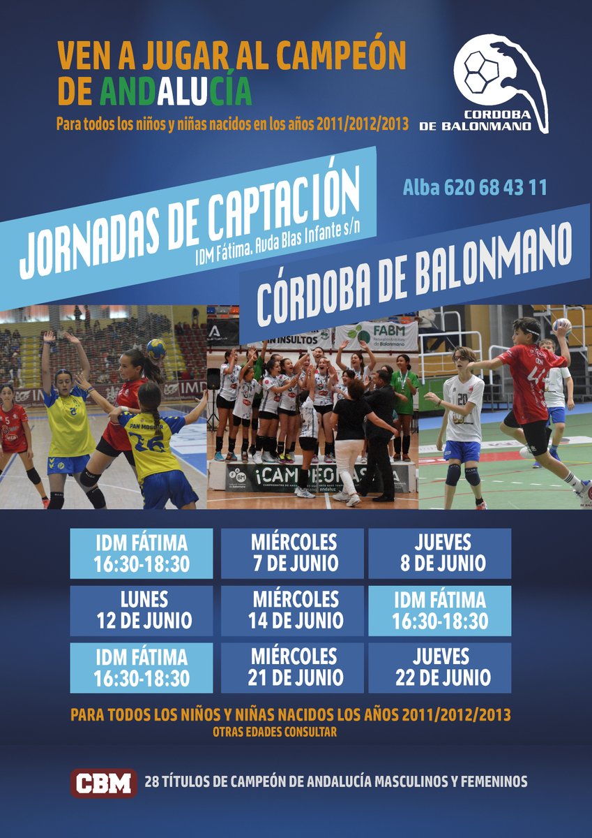 Vamos a trabajar el PRESENTE para seguir escribiendo páginas bonitas en el FUTURO. Tenemos Jornadas de Captación CBM durante el mes de junio

🗓️ X7, J8, L12, X14, X21, J22
⌚️ 16:30-18:30
📍 IDM Fátima
👧🧒 2011-2012-2013

"Ven a jugar al Campeón de Andalucía"
#FactoríaCBM