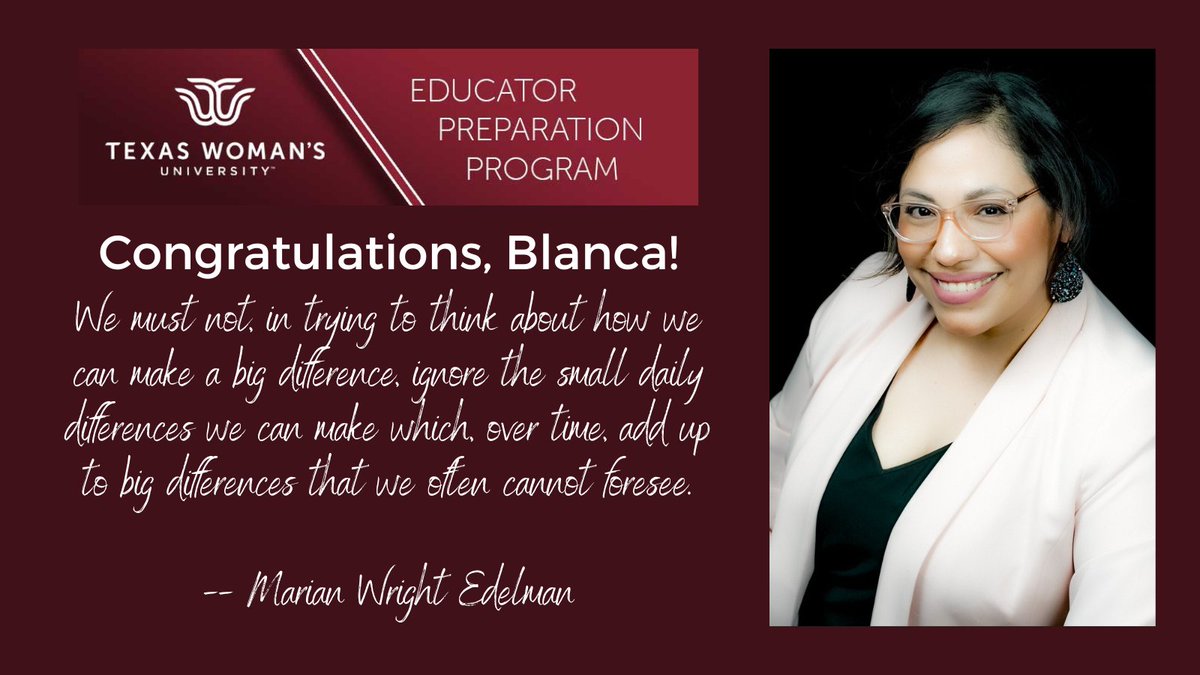 We’re #PioneerProud of Blanca Jurado (<a href="/BLoves2Read/">Ms. Jurado</a>), <a href="/txwomans/">Texas Woman's University</a> doctoral student in Reading Education for recognition as <a href="/AACTE/">AACTE</a> <a href="/HolmesScholars/">Holmes Scholars</a> of the Month. <a href="/TWUCOPE/">TWUCOPE</a> @TWUCOPEDean <a href="/TWUCOPEAsscDean/">Gina Anderson, Ed.D.</a> <a href="/TWUJNIWL/">Jane Nelson Institute for Women’s Leadership</a> <a href="/TWUpres/">Carine Feyten</a> @cjfromak <a href="/txwomansalumni/">TXWoman's Alumni</a> <a href="/TWUTeacherEd/">TWUTeacherEducation</a> @phd_maria <a href="/jme8121/">JaNiece</a>