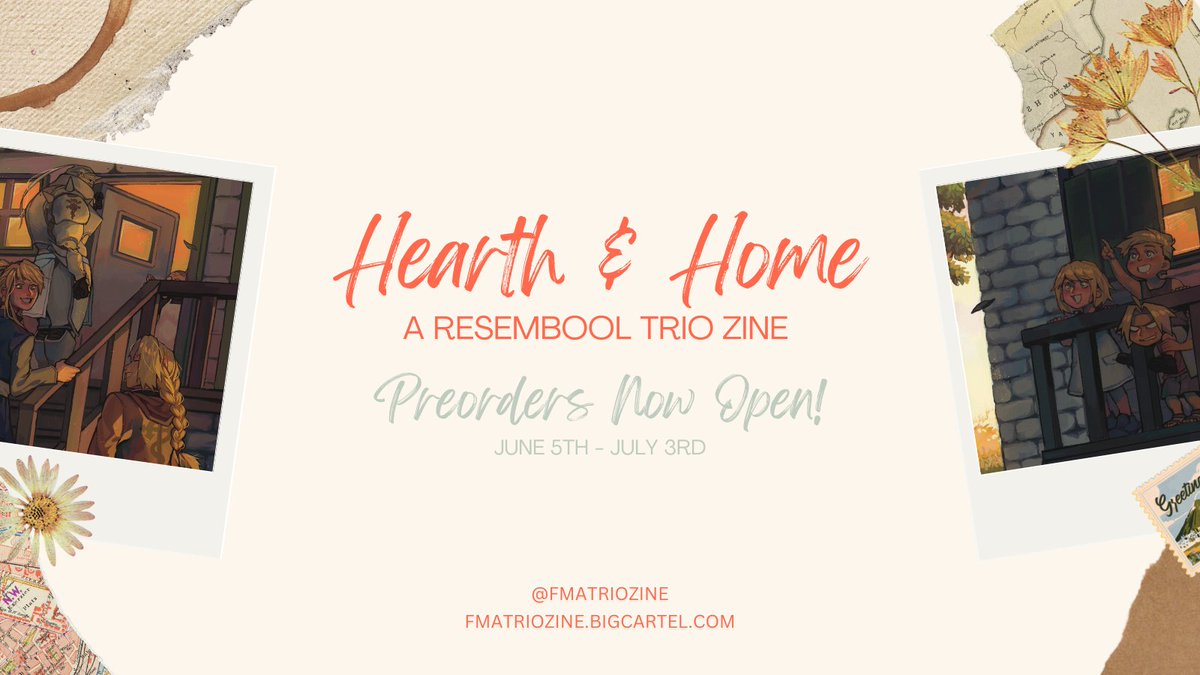 ✨ PREORDERS OPEN! ✨

The Promised Day has arrived—preorders for Hearth &amp; Home are now open until July 3rd at 11:59pm PST!

This zine features works from 35+ skilled contributors whose love for the trio is clear. You don’t want to miss out!

🔧 SHOP: fmatriozine.bigcartel.com