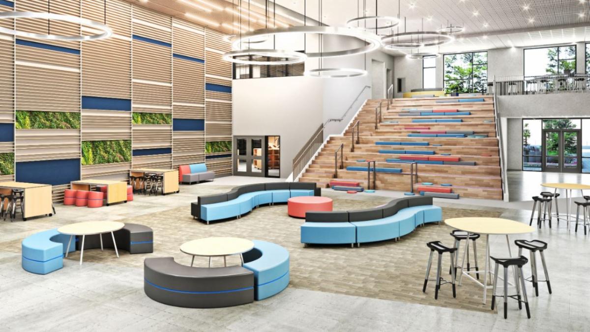 The atrium is a visitor's first glimpse of your school. Where learners gather, where parents meet, and where prospective learners and parents start their tour of the school. Let the first impression be one to remember! 
#NorvaNivel #GiveThemSpace #AgileSeating #AgileClassroom