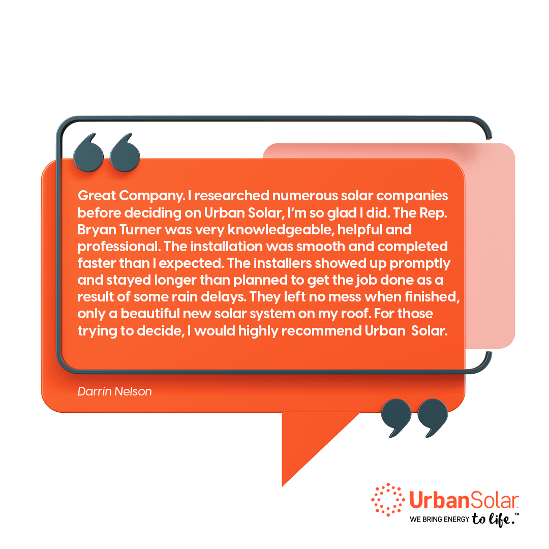urbansolargroup's tweet image. Thank you, Darrin Nelson, for your glowing testimonial! 

We're thrilled that you chose Urban Solar and had a positive experience with our knowledgeable team. We appreciate your recommendation!

#UrbanSolar #SolarEnergy #SustainableSolutions #CleanEnergy #UrbanDevelopment