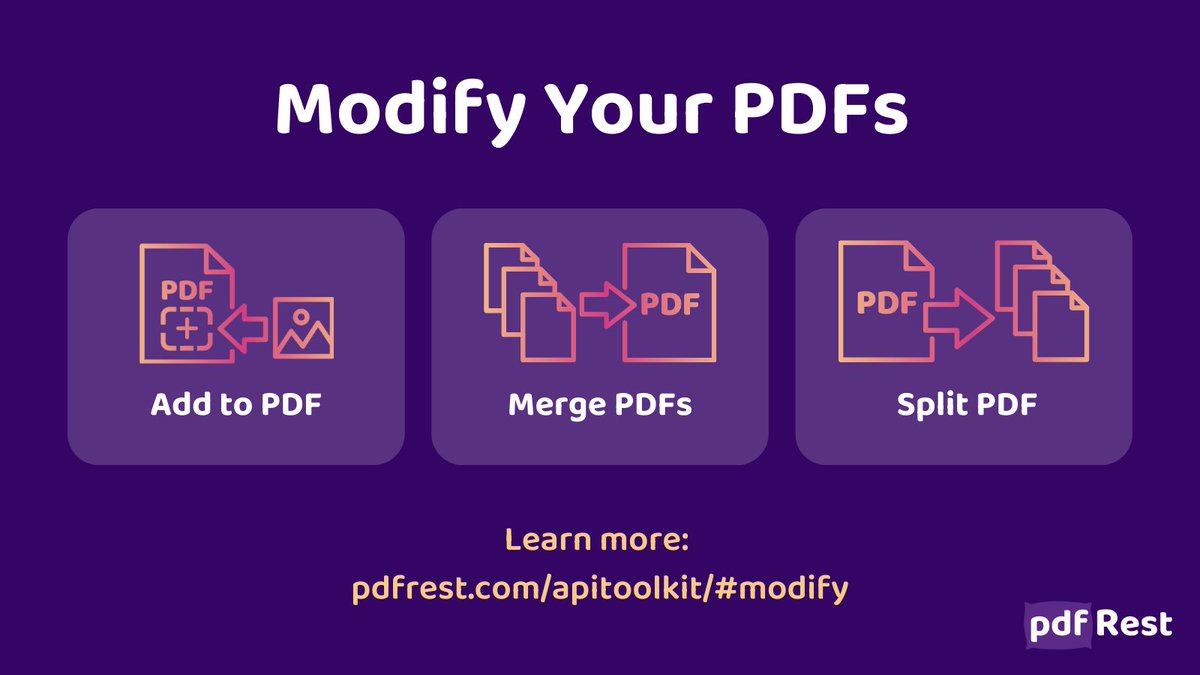 pdfRest's tweet image. Apply changes to PDF content with @pdfRest&apos;s suite of REST API modification tools: Compress PDF, Merge PDFs and Split PDF.

Learn more: pdfrest.com/apitoolkit/#mo…

#compresspdf #API #developer #pdf  #cloud #restapi #webapi #cloudcomputing #documentprocessing #documentmanagement