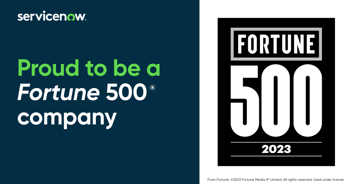 It's an honor to share <a href="/ServiceNow/">ServiceNow</a> has joined the <a href="/FortuneMagazine/">FORTUNE</a> 500! This is a major milestone on our journey to become the Defining Enterprise Software Company of the 21st Century. THANK YOU to our TEAM, customers, partners, the ServiceNow community for your support &amp; trust.