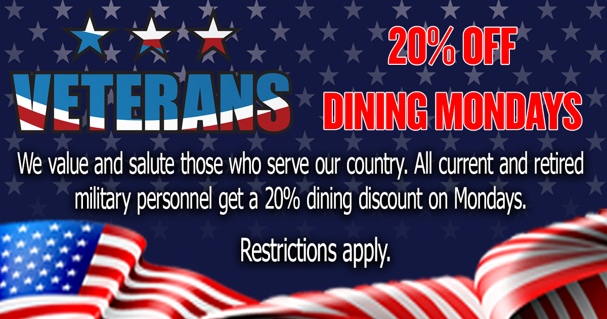 VETERANS ❤️🤍💙 20% off dining special on Mondays at The Grille. We value and salute you!
*
*
*
#GoldDustWest #Downtown #Reno #Nevada #Gaming #Casino #Food #Instagram #Lights #Nightlife
#Casinolife #RenoTahoe #Entertainment #Housefulloffriends
