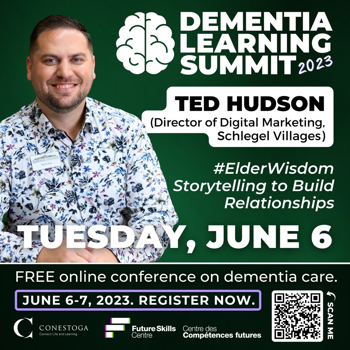 Tomorrow (June 6) at the #DementiaLS23, @SchlegelVillage’s  @TedHudson_ will share some #ElderWisdom about using storytelling to build relationships.

If you have not registered, now is the time.  tinyurl.com/mrcrmk6y
#ConestogaCRADLE @fsc_ccf_en @GreenBenchStory