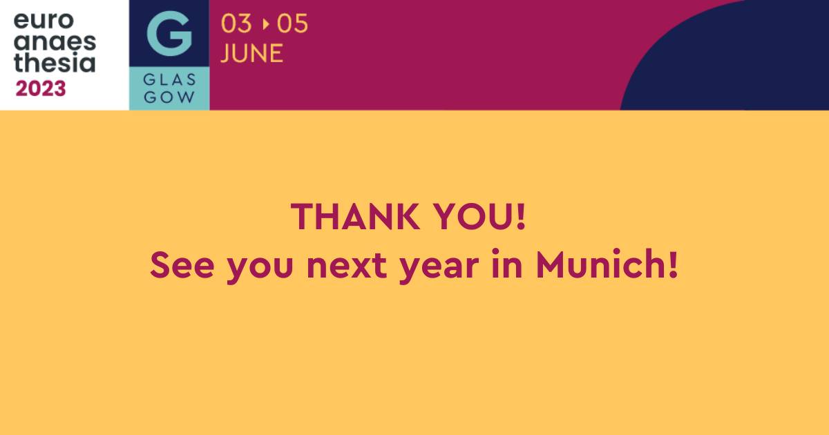 🎉 Thank you to all the amazing participants who made #EA23 a huge success! 🙌 

Your participation and engagement made it an unforgettable event. 

🌟 We can't wait to see you at Euroanaesthesia 2024 in Munich, Germany, 25-27 May 2024. 

#EA23 #Anaesthesiology #IntensiveCare
