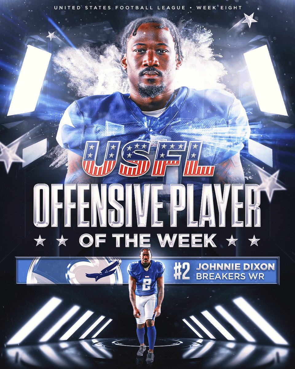 Give it up for your Week 8 Offensive Player of the Week, <a href="/USFLBreakers/">New Orleans Breakers</a> WR <a href="/YoungKing_JD5/">Johnnie L. Dixon III</a> 👏🌊