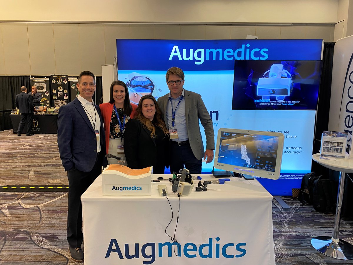 augmedics's tweet photo. Successful #ISASS23 in the books! Loved seeing the excitement for #xvision and all the discussion around how #augmentedreality navigation continues to push the boundaries of innovation for spine surgeons. Thanks to everyone for stopping by! #augmedics @ISASSorg https://t.co/4h9UQBZjsT