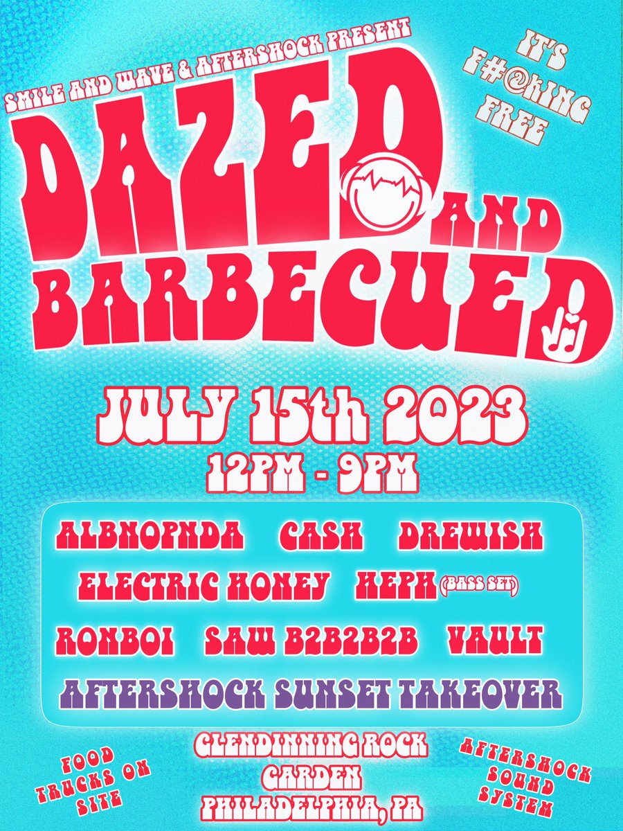 🚨 ANNOUNCING 🚨

Dazed and Barbecued

Come join us July 15th for some fun in the sun! This FREE event is open to all, appreciators of bass music and delicious treats alike. We’ll see you there 🤘

#bass #dubstep #livemusic #rave #concert