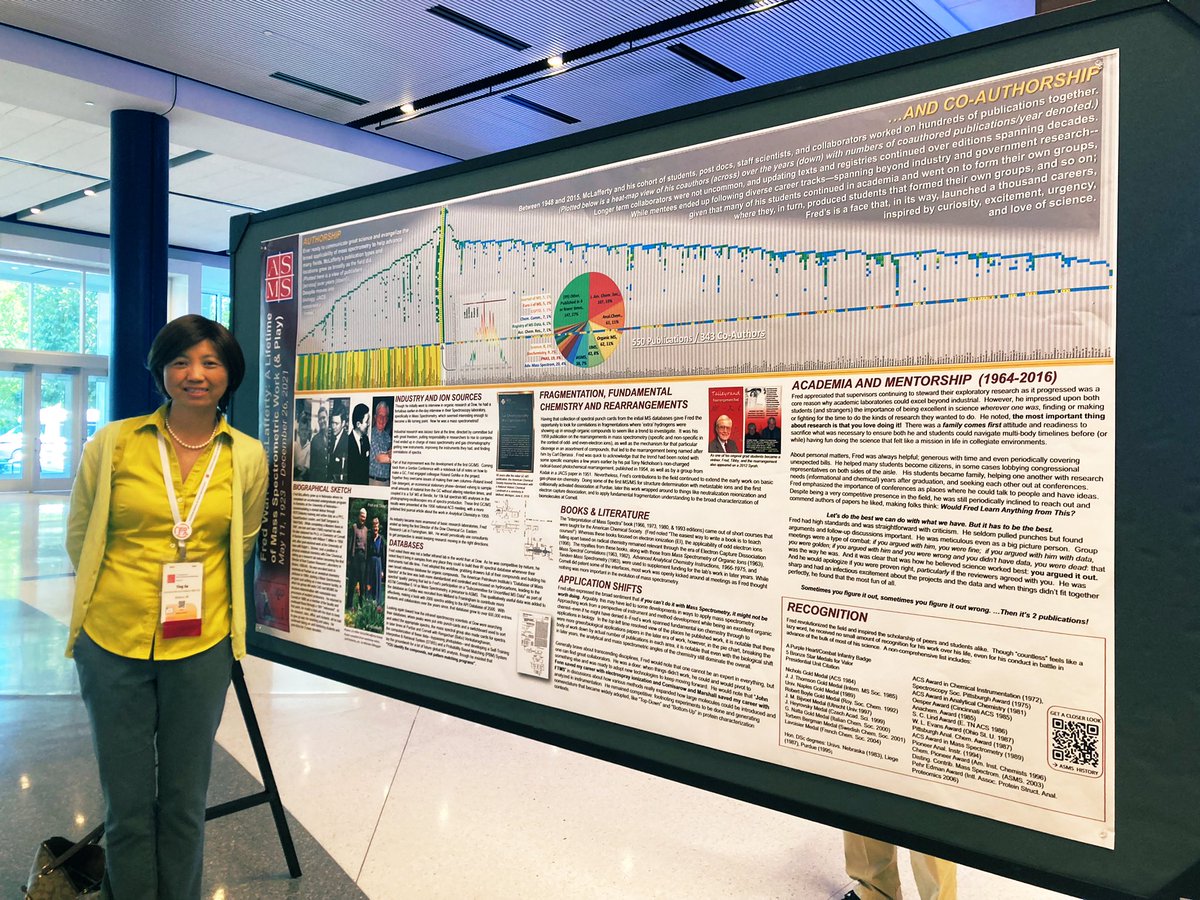 Visiting Fred McLafferty’s ‘Giants of MS poster’ with @yingge2121 in the History section by registration! 
(Here at #ASMS2023 all week!)
Watching her introduce her students and postdocs to their academic grandfather was charming.