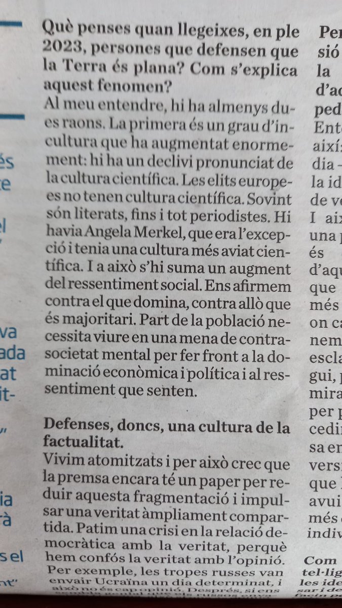 xduran_e's tweet image. Sobre la (in)cultura científica de la poblaicó general i de les elits. Resposta de Nicolas Truong, excap del suplement d&apos;Idees de Le Monde, dissabte al @diariARA . Per què hi ha terraplanistes i gent que creu en altres absurditats?