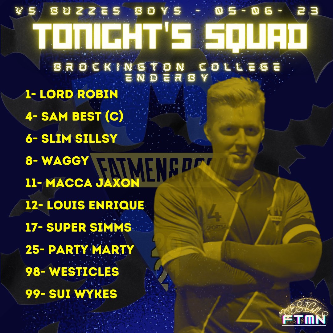 FatmenRobinFC's tweet image. TEAM NEWS

For tonight's season opener, we have a full squad! Can tell it's the start of the season.

Laney still out with injury but Sillsy returns while Super Simms comes back after a 3 month absence. (Maybe he was in Bosnia with Bliss - we really don't know)

CMON YOU BATS 🦇