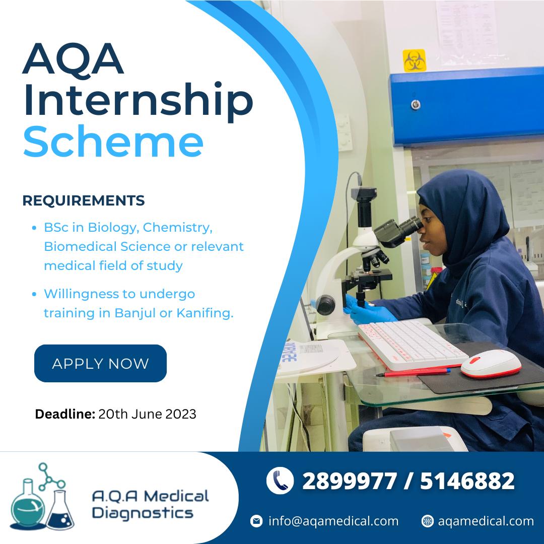 𝗔𝗤𝗔 𝗜𝗡𝗧𝗘𝗥𝗡𝗦𝗛𝗜𝗣 𝗦𝗖𝗛𝗘𝗠𝗘

Designed to provide a unique opportunity for university grads to learn and work with enthusiastic young Gambians with diverse laboratory experience in biomedical sciences.

𝗔𝗣𝗣𝗟𝗬 𝗡𝗢𝗪:  forms.gle/GV5HwxLdx81jpQ…

𝑮𝒐𝒐𝒅 𝑳𝒖𝒄𝒌!