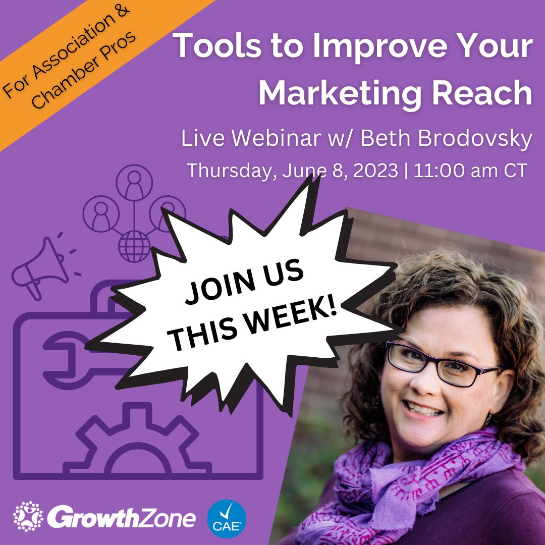 [WEBINAR] Improve your marketing reach with a toolkit - Register Now »
hubs.ly/Q01Rc1JW0  #SmarterAssociationSoftware #GrowthZoneAMS #GrowthZone #assnchat #chamberofcommerce #ChamberMaster #ChamberPros