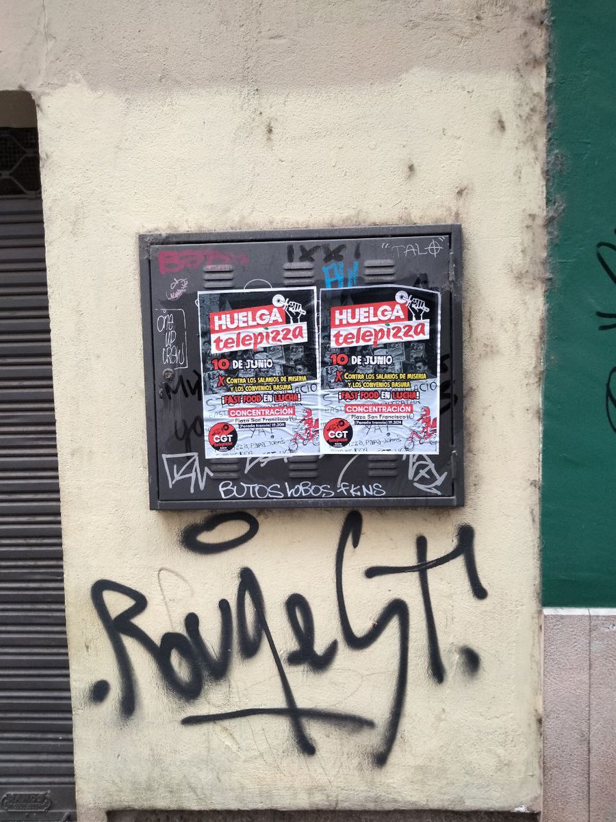 📢Lxs Pizzerxs ya estamos pegando carteles por toda la ciudad!
‼️Para que todo el mundo sepa que vamos a la #Huelga 
📍Si el sábado estás en #Zaragoza vente con nosotrxs a la concentración para apoyar a todxs lxs precarixs

#FastFood en lucha🔥🔥

Por un #conveniohosteleria ‼️