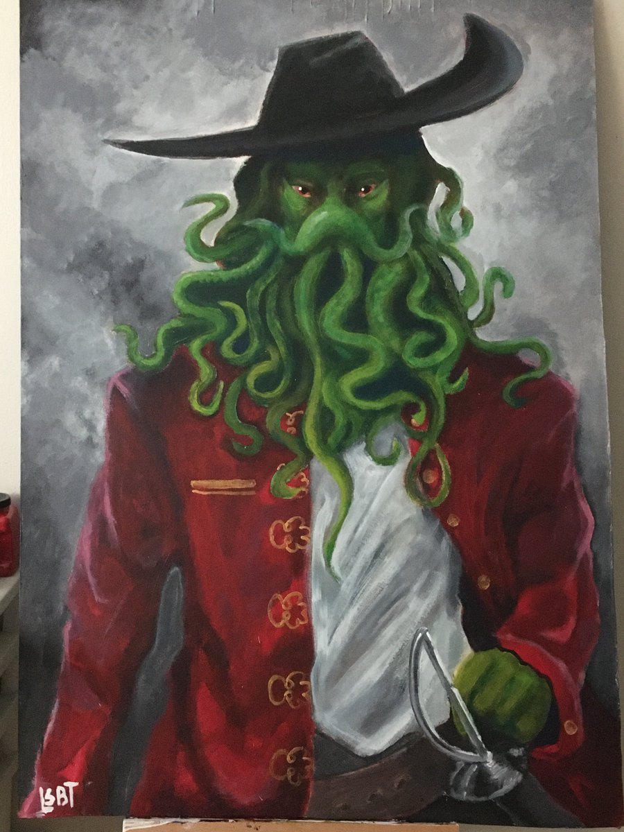 SketchBline's tweet photo. Finished an acrylic mural painting for one of my clients! So happy with how this kraken captain turned out-- hes part of a set of six so I'm excited to move onto the next! 
#acrylicpainting #acrylic #portraitpainting #commissionsopen #Commission https://t.co/lfBaSD0Lc8