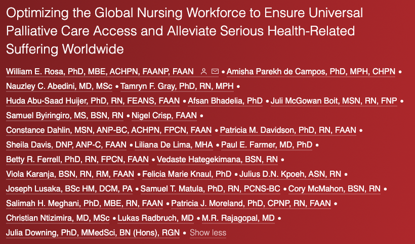 🚨Thrilled! Our article on #nursing to achieve universal #PalliativeCare access was the #4 most cited @JPSMjournal article for 2022! Written w incredible global colleagues, including beloved friend, Paul Farmer. There is no #hapc equity without #nurses. jpsmjournal.com/article/S0885-…