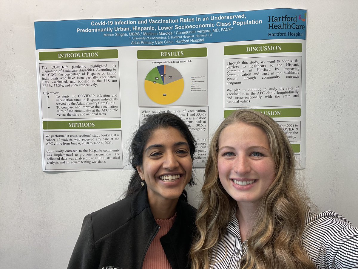 mehersingha's tweet image. A post on #mentorship! 
 1 -Pre med student mentee Madison Marolda presenting on COVID vaccination rates in the underserved communities at the Dean’s Symposium! @uconnhealth 
Picture 
2- My first resident mentee Garima Gautam, a future oncologist heading into her PGY3! @UConnIM