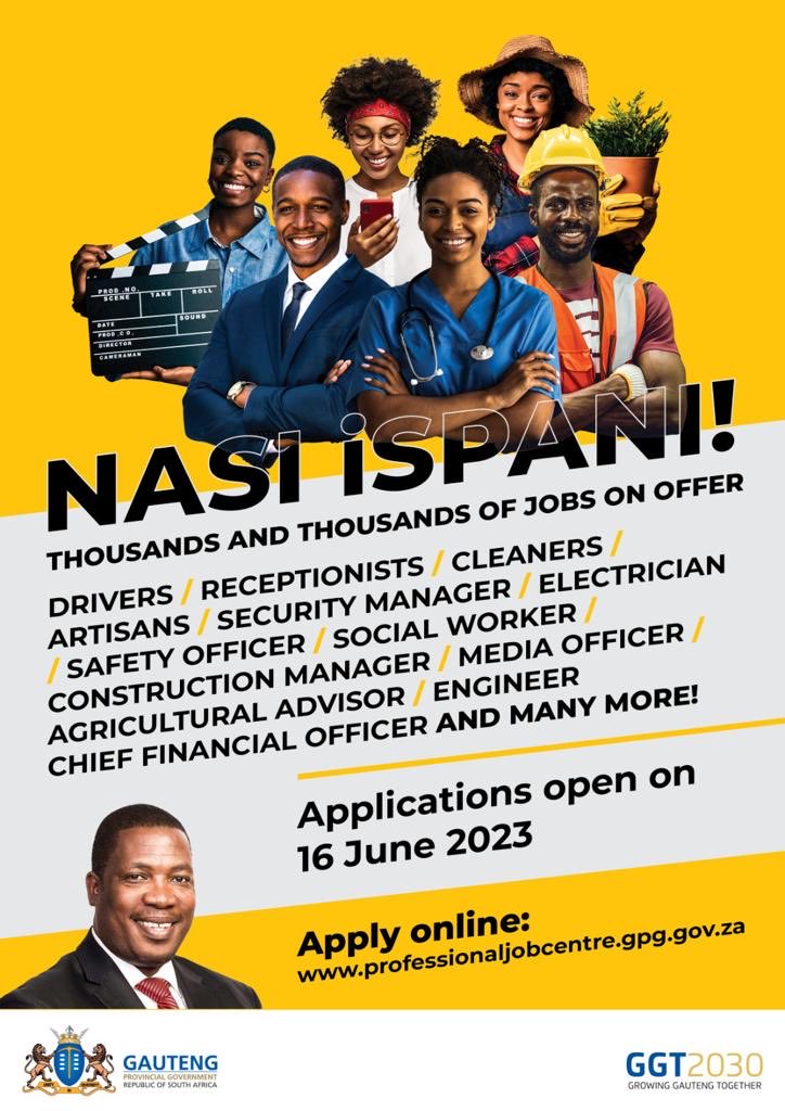 We are filling all vacant and funded permanent jobs across all departments within the Gauteng Provincial Government as we open opportunities for all. Our mission is to crush unemployment and hopelessness in our province #GrowingGautengTogether Less talk more work! #Nasi’ispani