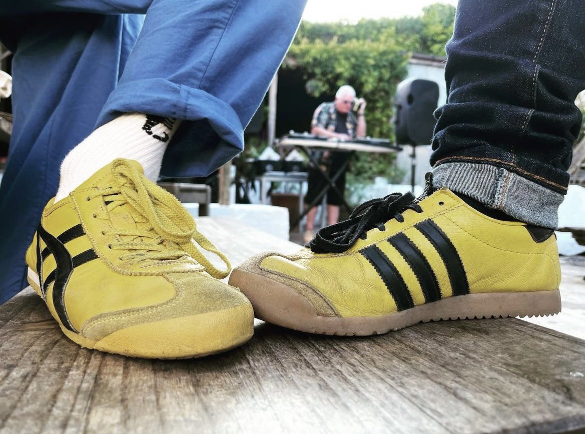 Cool trainers dancing round an ironing board.