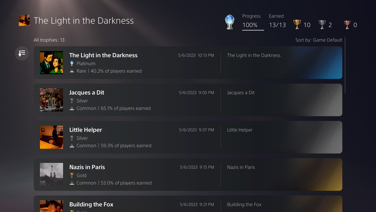 TAHBarcode's tweet photo. Platinum Trophy #325 The Light In The Darkness #PS5Share #PS5 #TrophyHunter #Platinum #PlatinumTrophy https://t.co/TO9bhGiGiZ